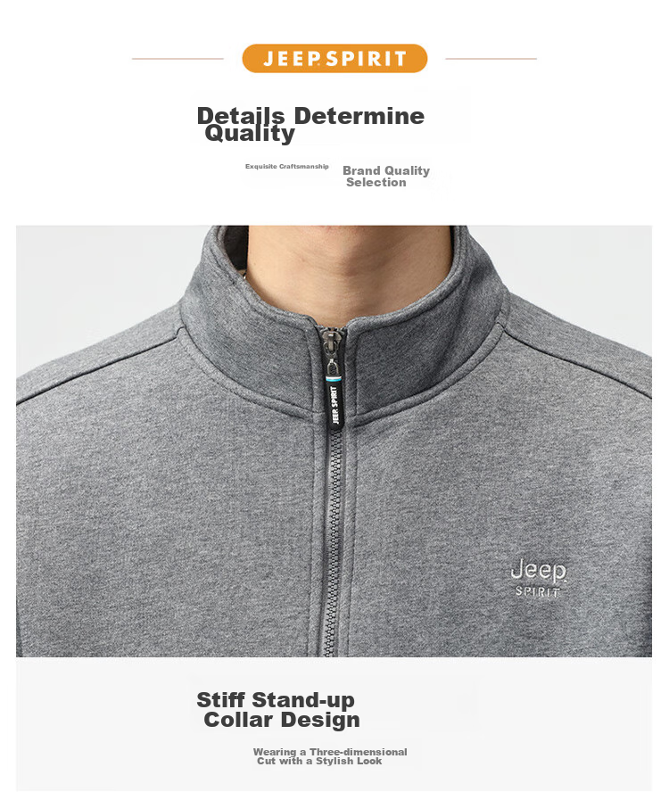 JEEP SPIRIT Men's Jacket, Sweatshirt for Autumn, Loose Casual Trendy Stand-Collar Top, Black, XL 9