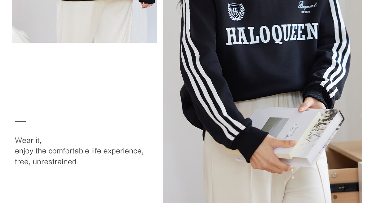 Halo Queen Women's Sweatshirt, Round Neck, Striped, Fashionable New Year Red, Casual Style, Loose-Fitting Top Jacket H143W1017 53