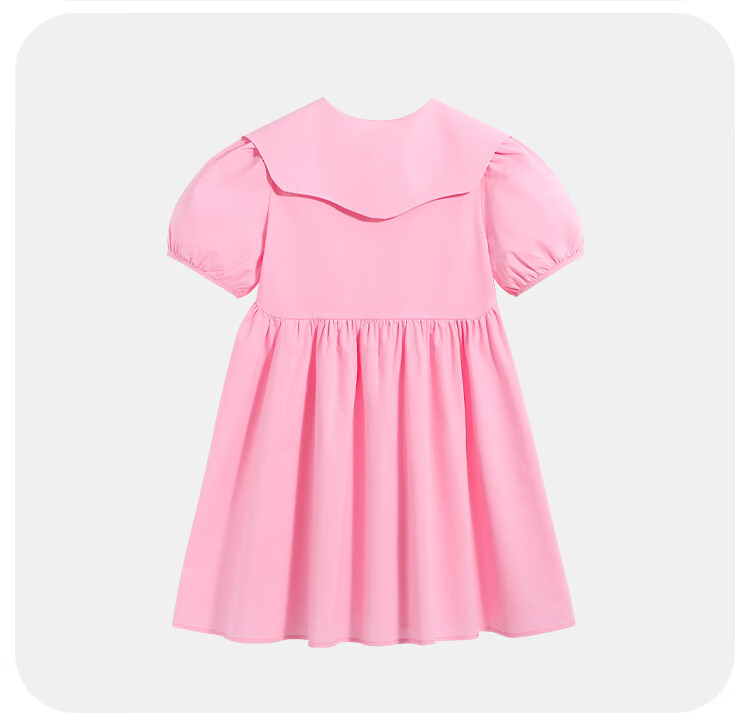 QQ DUCK Girls' Dress, Children's Summer Dress, Youth Clothing, Sweet Heart Collar, Pink; Size 120 19