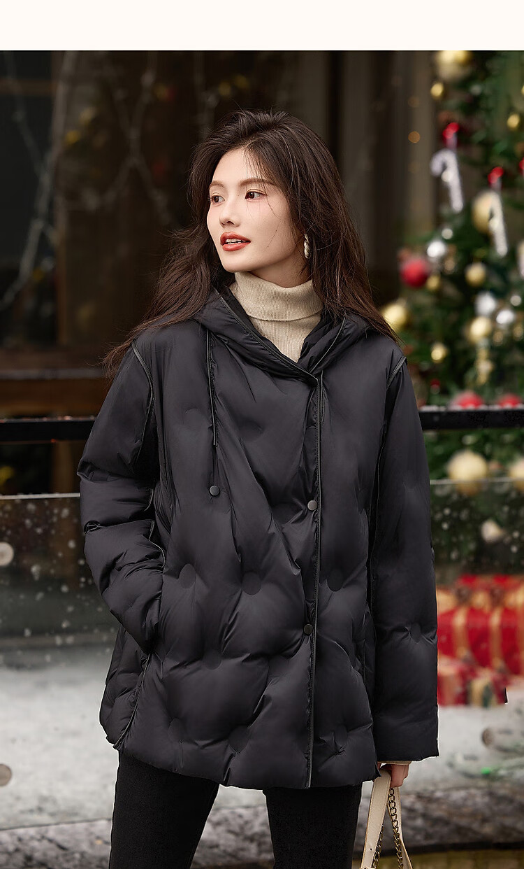 Dme [Dongxuelai] Winter Hooded Loose-Fitting 90% Duck Down Spring Yarn Long-Sleeve down Jacket Women's Short Coat 8