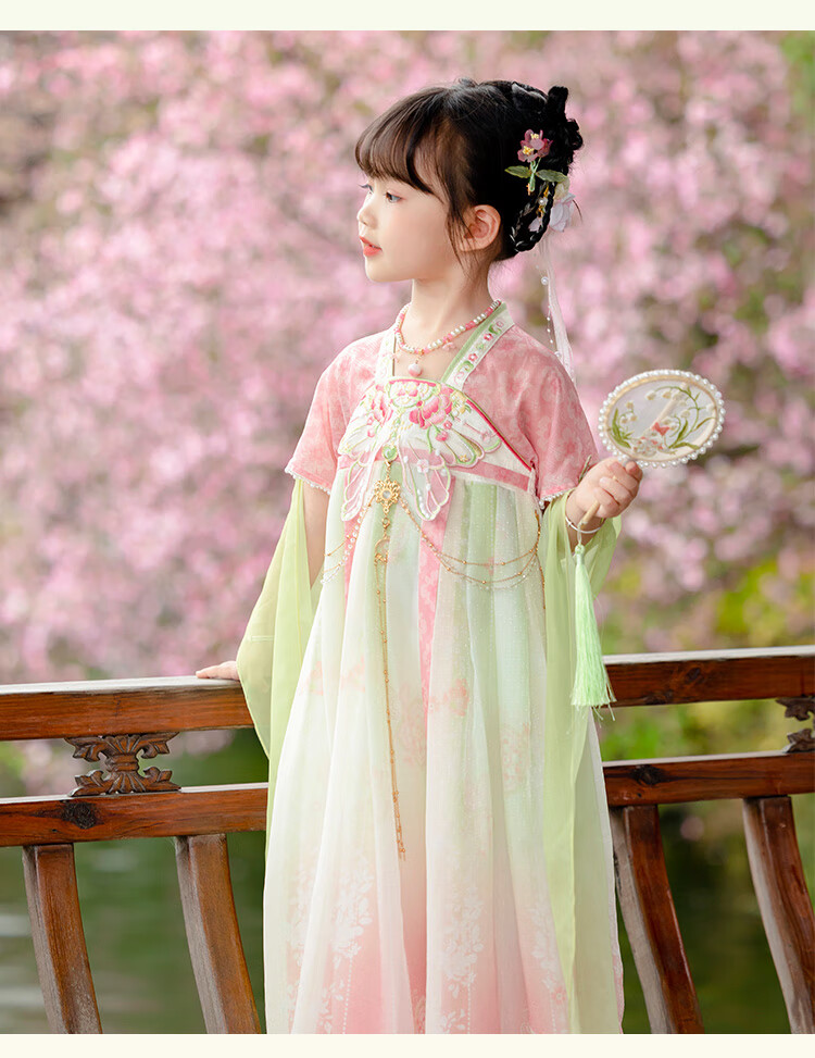 Menghu Huaiweiyang Hanfu Girls' Dress New Style Chinese-Style Children's Ancient Costume Princess Dress Fairy-Like One-Piece Dress Pink 110 23