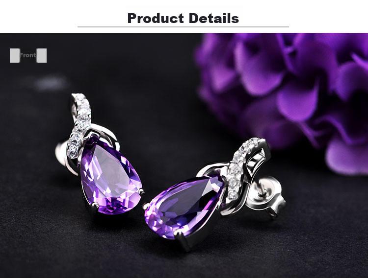 JOLEE S925 Silver Stud Earrings with Amethyst And Colored Gemstones, Fashion Jewelry, Gift for Women on Holidays, One Item One Certificate 3