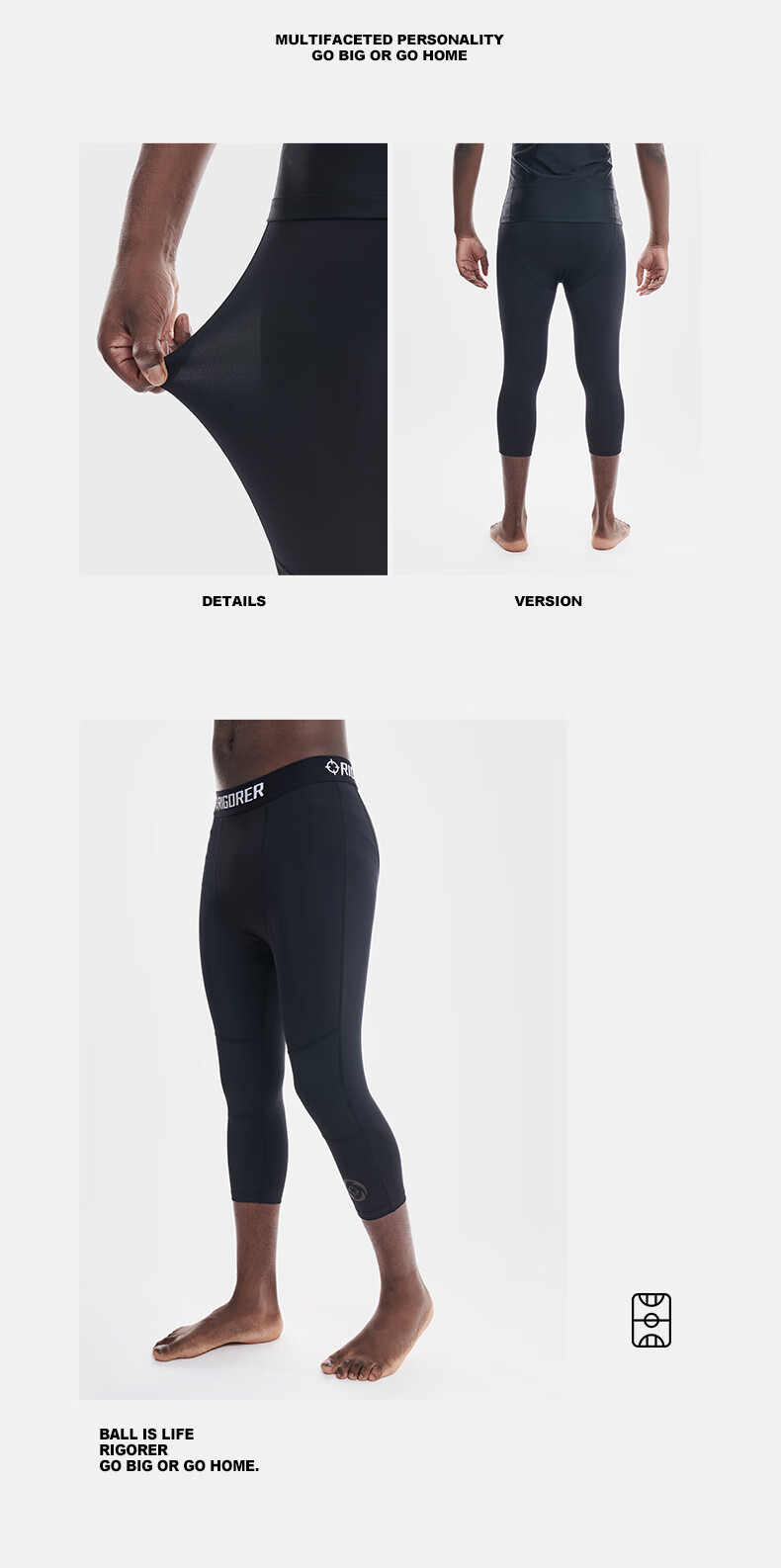 RIGORER Temperature-Adjustable Shorts, Men's Compression Pants, Basketball Quick-Dry High-Elasticity Knee-Length Undershorts, Running Tight-Fitting Pants, Training 7/8 Length Shorts 30