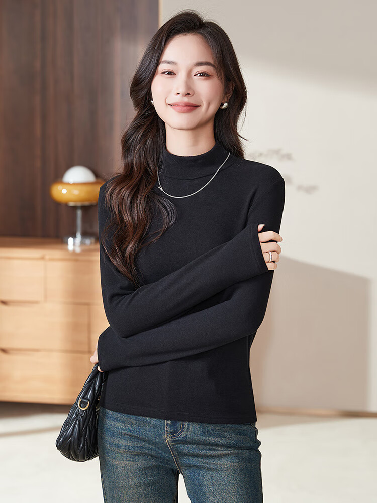 Woodpecker Women's Pure Cotton Half Turtleneck Slim Fit Stretch Long Sleeve Base T-Shirt 2025, White, M 2