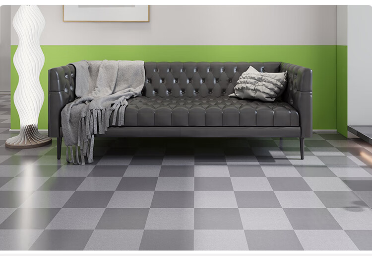 Qinghua Self-Adhesive Crystal Coated Waterproof Floor Sticker, Light Gray Checkered Pattern, 60*500cm, Bathroom Kitchen Floor Leather 6