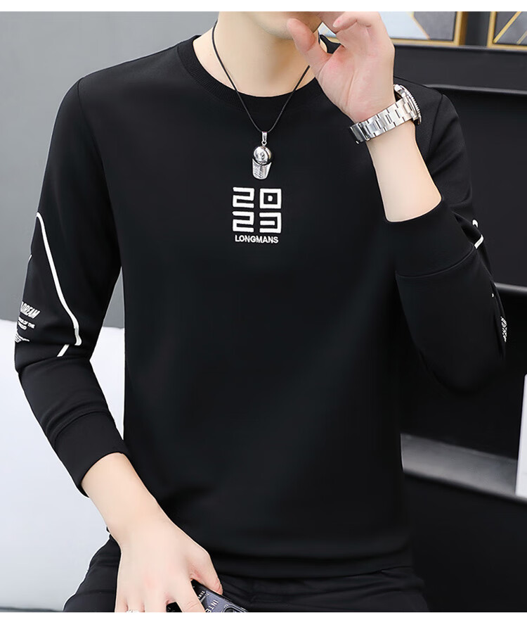 PLAYBOY Sweatshirt, Men's Spring Jacket, Trendy Round Neck Long-Sleeve T-Shirt, Casual Loose Top for Me 16