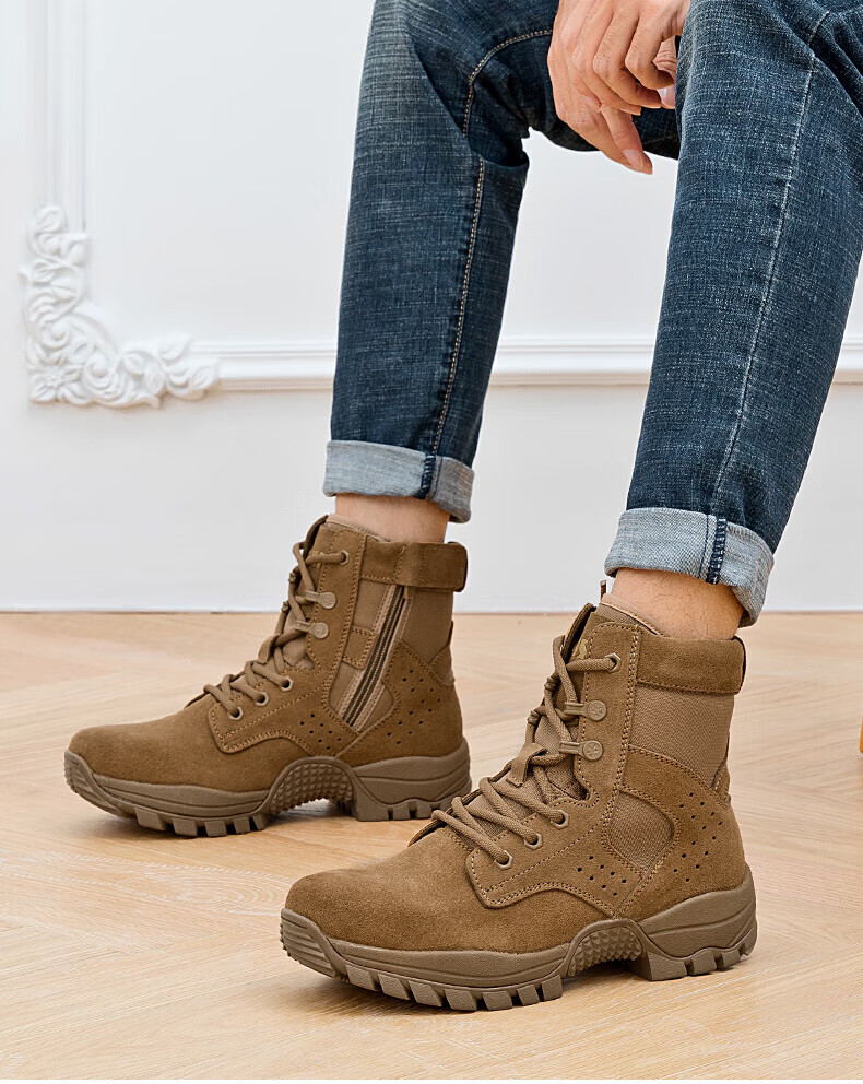 3514 New Brown Combat Boots for Men, Ultra-Light Outdoor Desert Boots, Mid-Top Wear-Resistant Puncture-Proof, Brown, Size 43 1