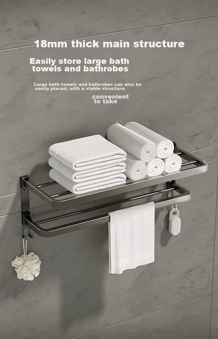 JD Original Anti-Gravity Series Foldable Towel Rack No Drilling Required Wall-Mounted Storage Shelf for Bathroom 9