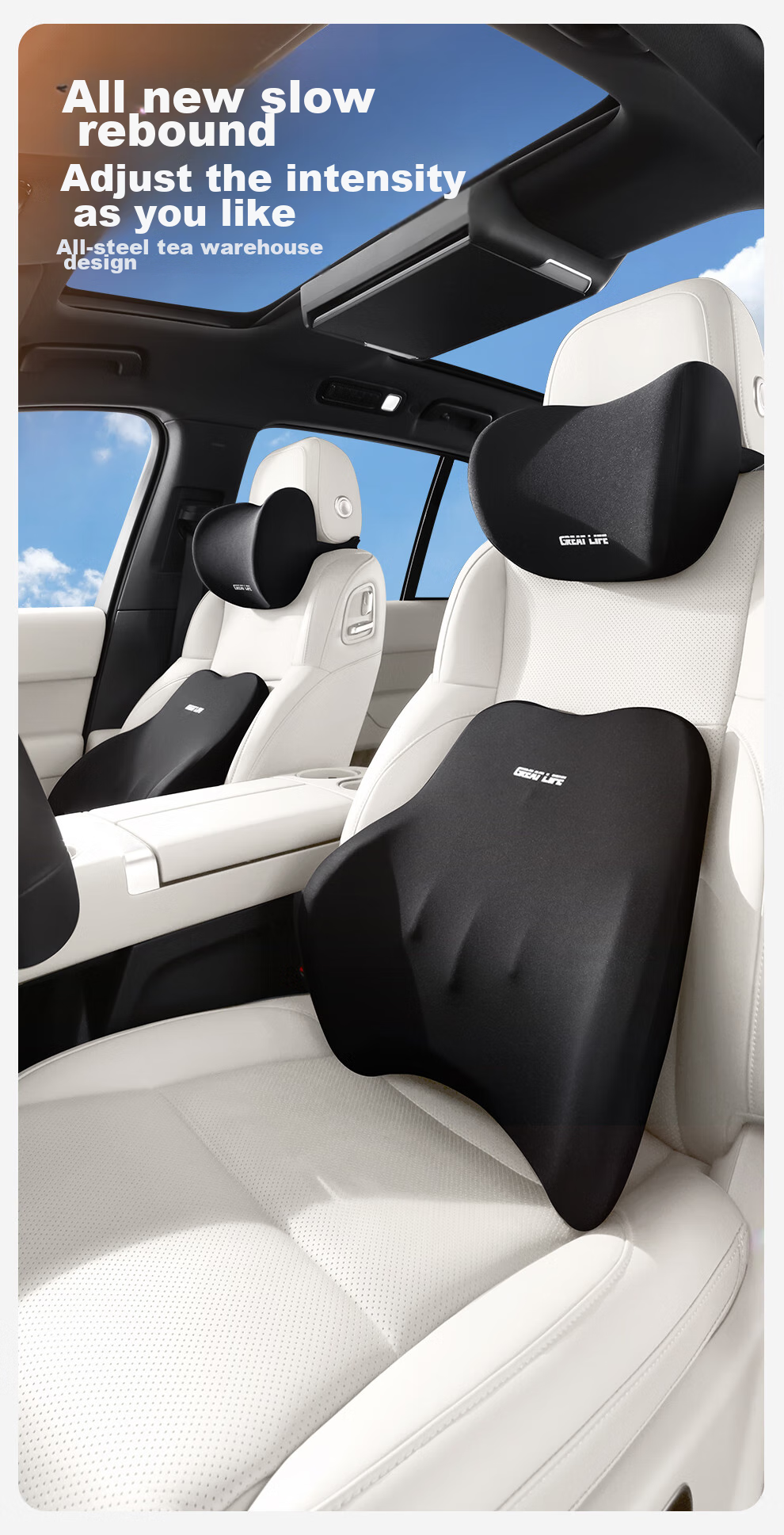 GREAT LIFE Car Headrest And Lumbar Support Set with Memory Foam Neck Pillow And Waist Cushion, In-Car Neck Protection And Lumbar Support Pad 1