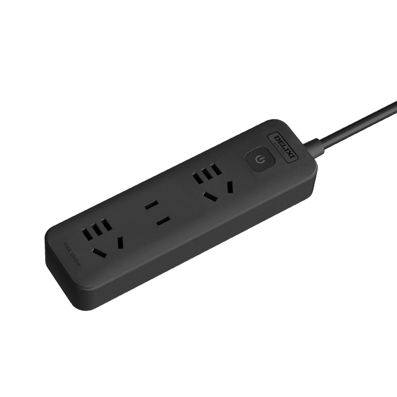 DELIXI National Standard Power Strip/surge Protector/power Bar/extension Cord/extension Strip/power Board 3 Outlets with Master Switch, Total Length 1.8 Meters, Black