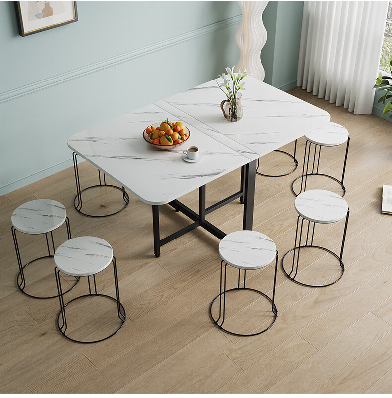 KULIN Folding Dining Table, Compact Size, Extendable And Retractable, Ultra-Thin Square Table for Home Use, Multifunctional, White, 120*80 Cm 8