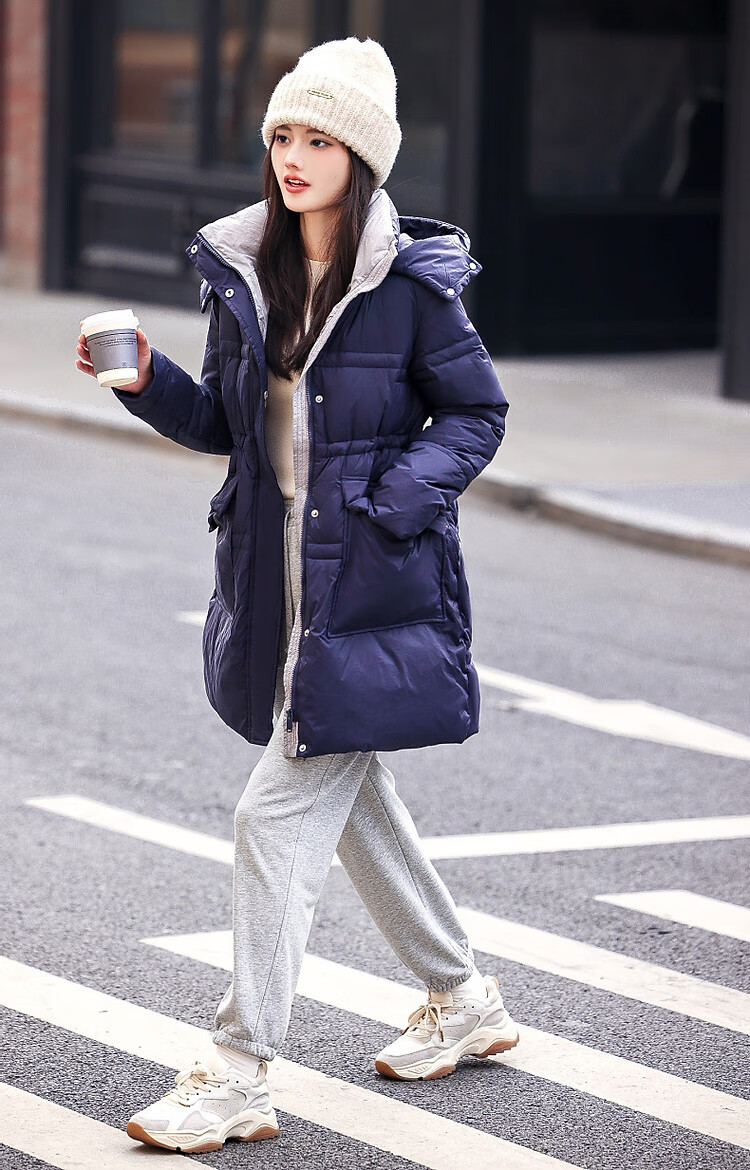 Dme [Xueji Lian Dong] Winter Warm 90% Duck Down Stand Collar Windproof Hooded Mid-Length down Jacket for Women, Elegant Coat 12