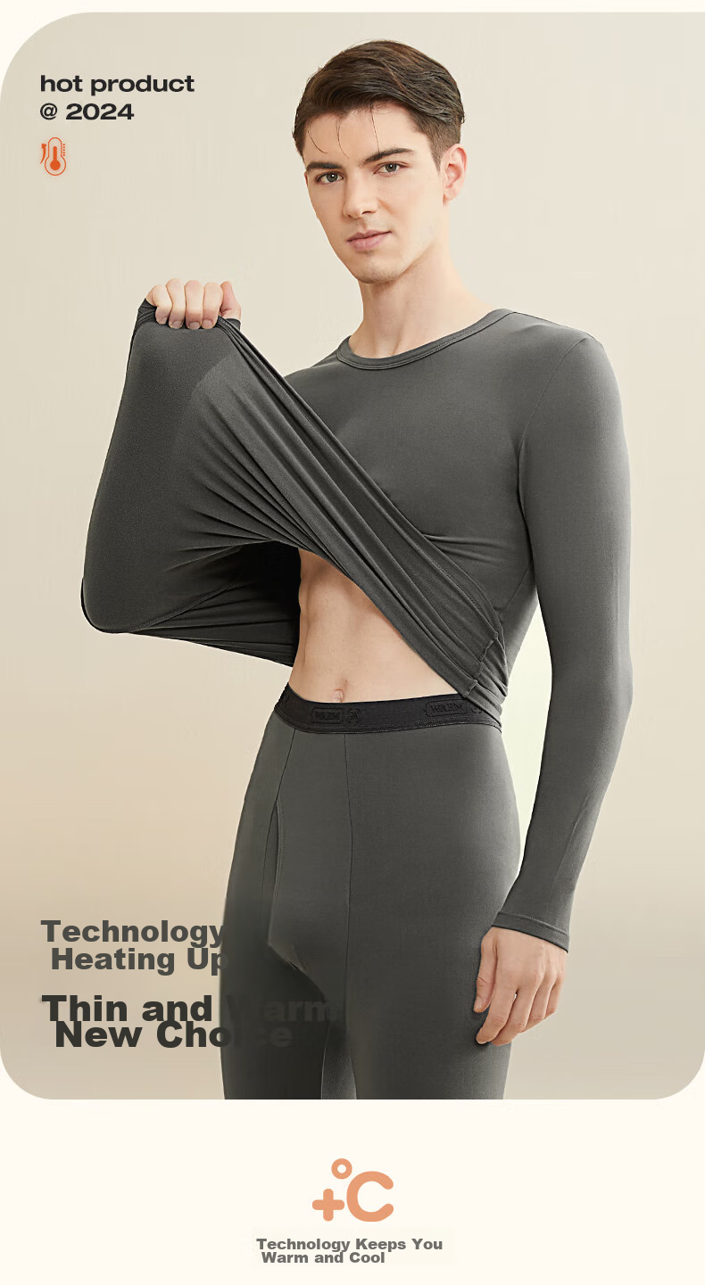 MiiOW 2025 New Thermal Underwear for Men, Coconut Oil Moisturizing, 7A Antibacterial, Heat-Generating, Lightweight, Autumn Undershirt And Pants Set 2