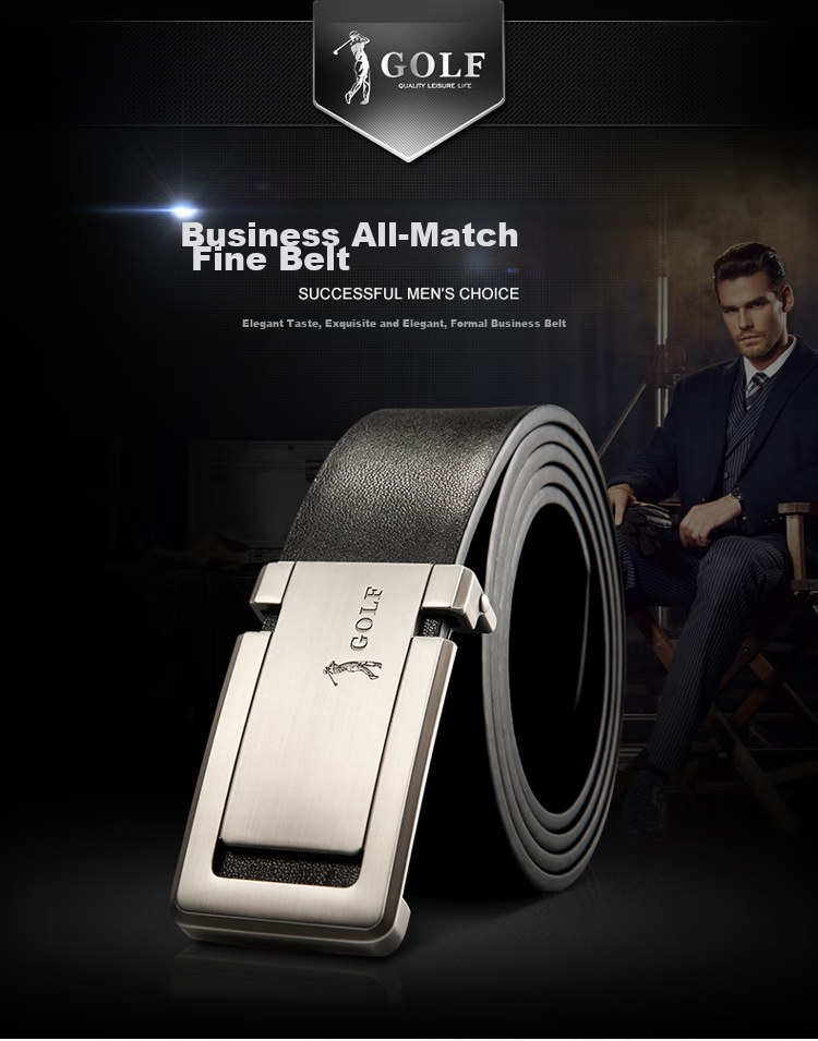 GOLF Top-Grain Leather Men's Belt with Buckle, Business Casual Trouser Belt, Gift Box Set, Gift for Boyfriend Or Father 1