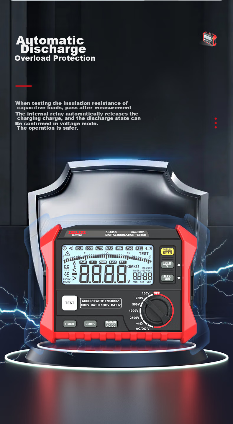 DELIXI ELECTRIC Digital Insulation Resistance Tester, Digital Megohmmeter, Electrical Insulation Meter, 703B 9