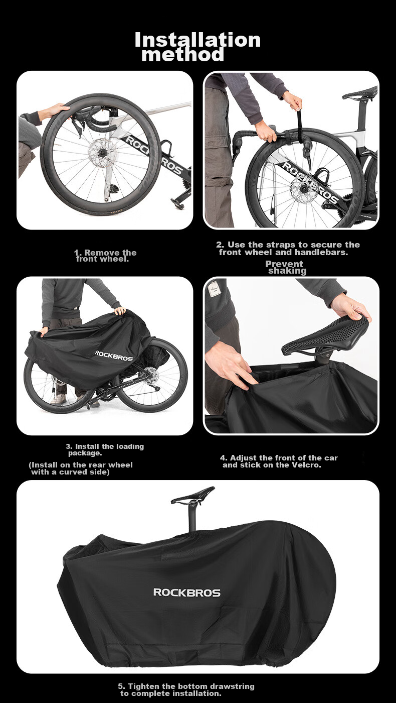 ROCKBROS Bicycle Full Bike Cover for 26-Inch And 27.5-Inch Mountain Bikes, 700C Road Bikes, Cycling Storage Bag, Black 9