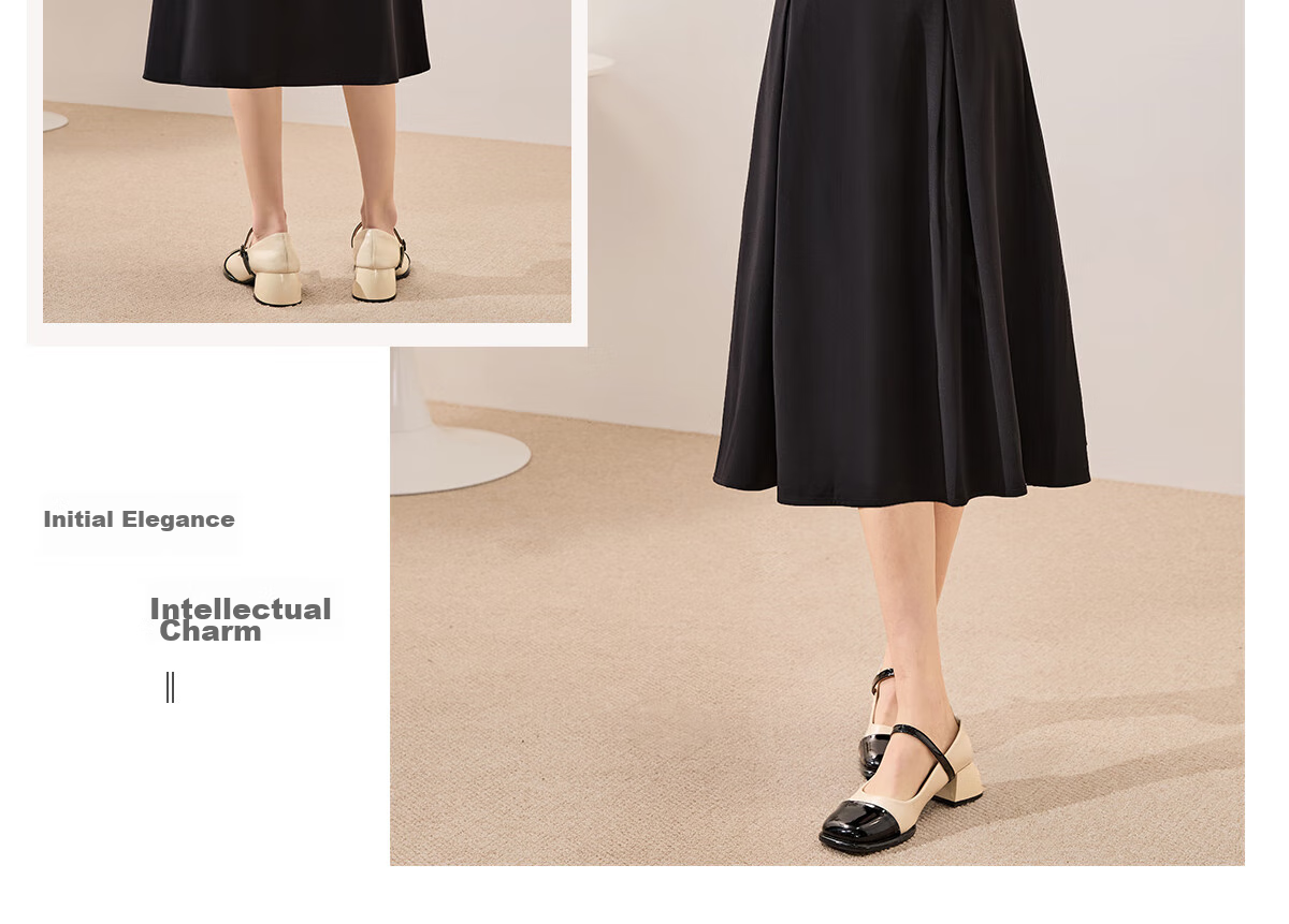 Chushen Spring And Autumn Midi Skirt for Women, Professional Commute OL Style, Black Mid-Length Draping High-Waist A-Line Flared Skirt S13JB2806 18