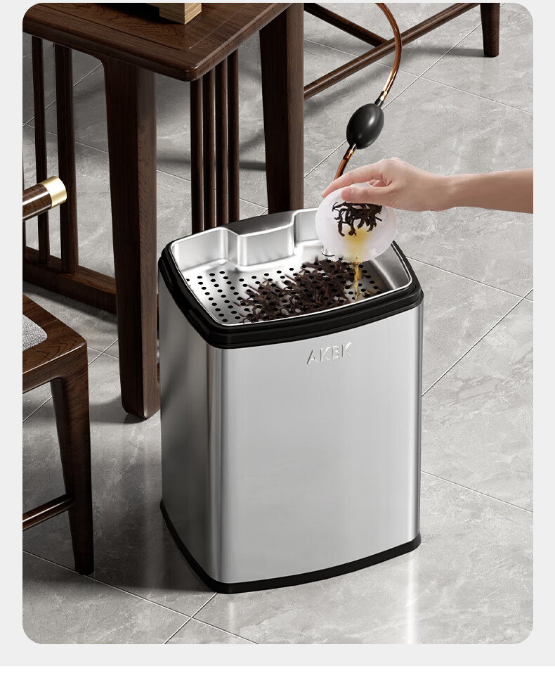 AKBK Stainless Steel Tea Water Bucket Trash Can, 8L Black Titanium Gold Tea Residue Bucket, Water Storage Bucket, Dry And Wet Separation Tea Waste Water Bucket 7