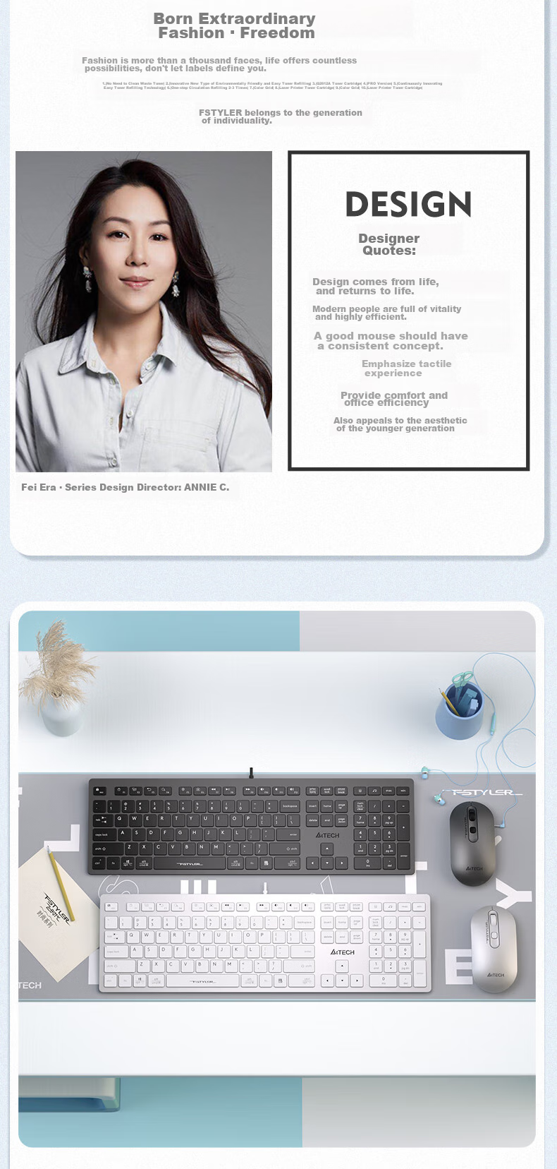 A4TECH FX50, 109-Key Wired Keyboard, Thin Film Quiet Keyboard, Computer Keyboard, Mac Keyboard, Office Typing, Good Hand Feel, Fei Shidai, Scissor Foot Keyboard, Ivory White, Wired 3