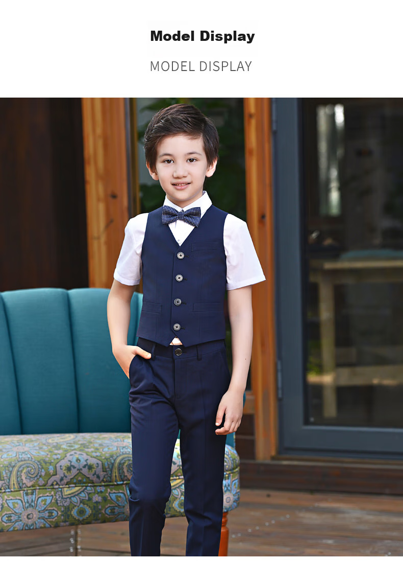 Yinuofang Children's Formal Suit Set, Navy Blue Boys' Vest Suit, Navy Blue Set, 170CM 10