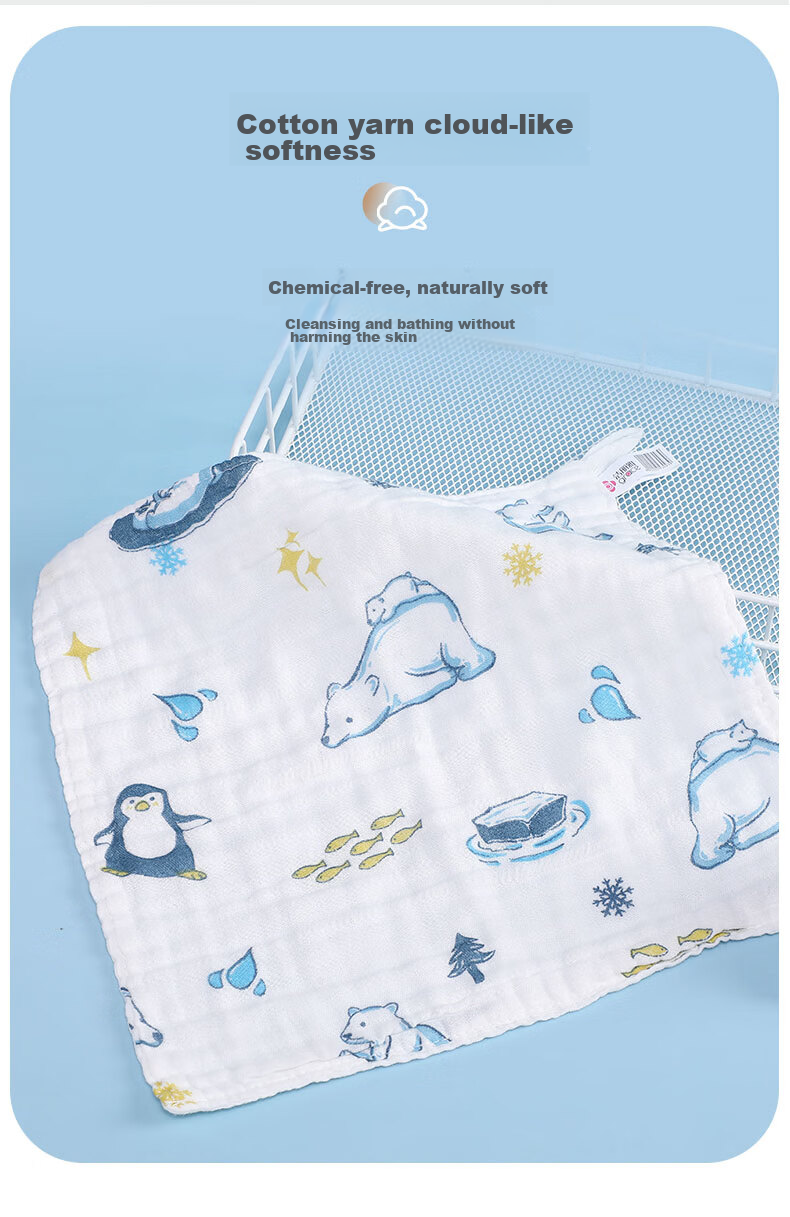 Grace Antibacterial Baby Towel, Class A 4-Layer Gauze Drool Bib, Children's Face Washcloth, 30*30cm, 16g, 2 Pieces 6