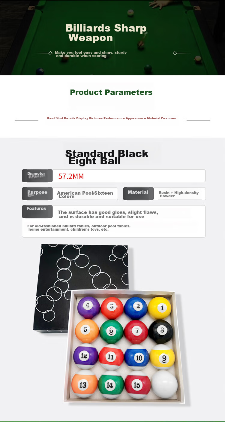 INVUI Billiard Ball, Black 8, Chinese Pool Table Ball, American Billiard, Trick Shot, Sixteen Colors, Large Size, Standard Ball, 57.2mm 3