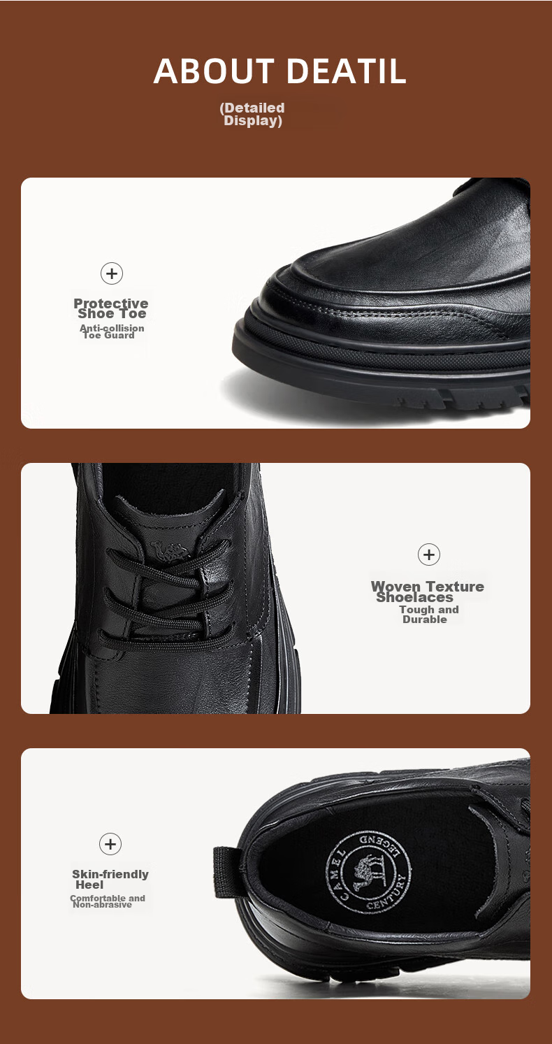 CAMEL Commuter British Retro Cowhide Formal Casual Leather Shoes for Men G13A155022 Black 41 7