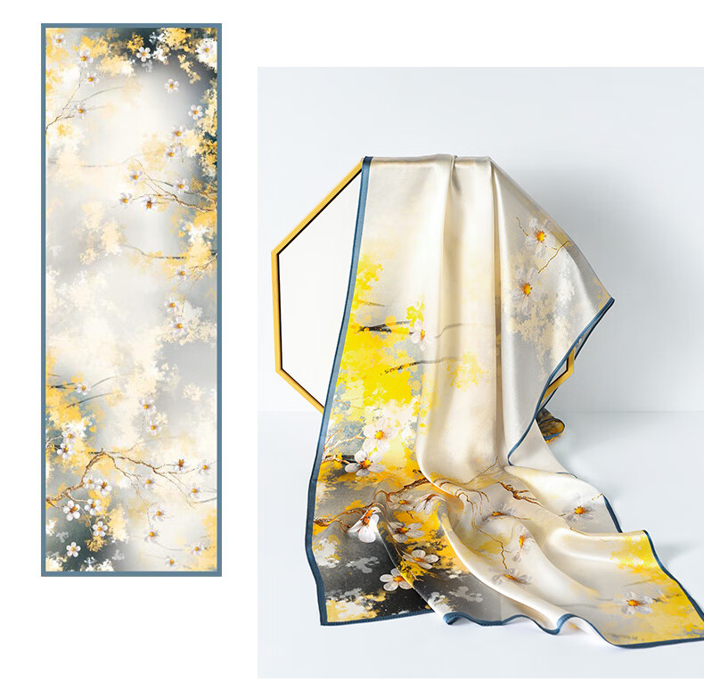Hangsilu Silk Scarf, Women's Brooch Set, Shawl, Mulberry Silk, Birthday Gift, High-End Mid-Autumn Festival Gift for Mom, Wife, Elders 3