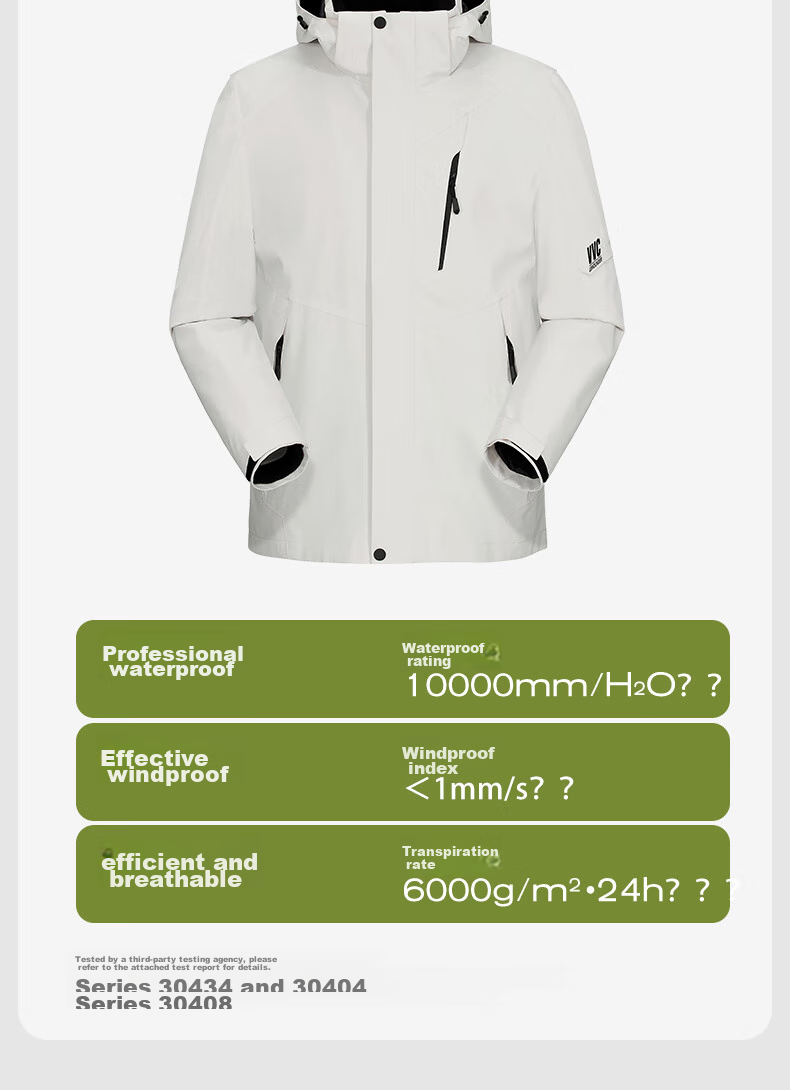 VVC Functional Windproof And Waterproof Jacket for Men And Women with Detachable Fleece Inner Layer, Warm Outdoor Coat, Cloud White, Size S 8