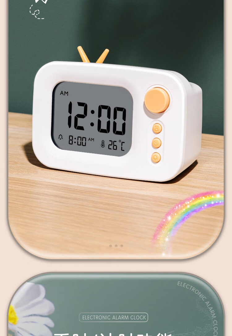Deli Cute Cartoon Alarm Clock Thermometer, Back-To Gift for Students And Children, Blue LE104 4