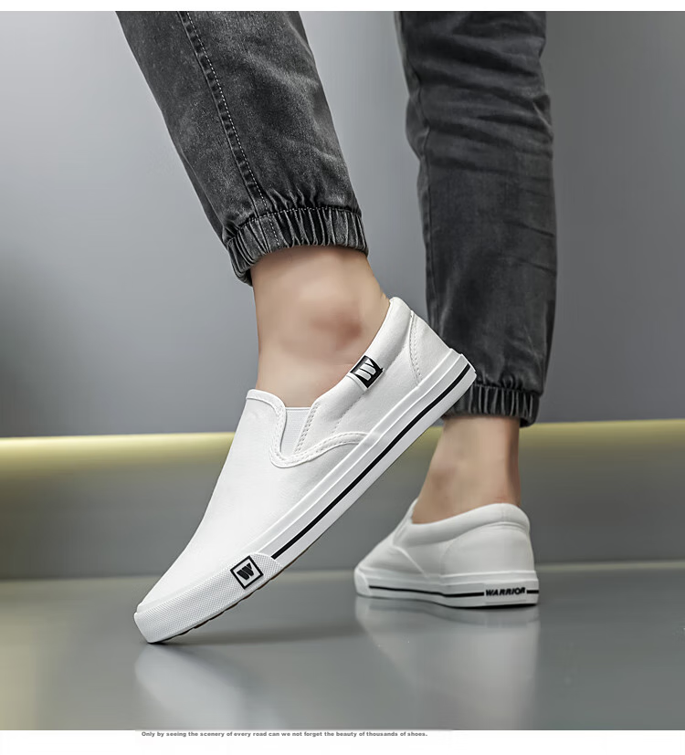 Warrior Men's Canvas Shoes, Low-Top Versatile Casual Shoes, Simple Slip-On Outdoor Sneakers, WXY-903, Black, Size 41 14