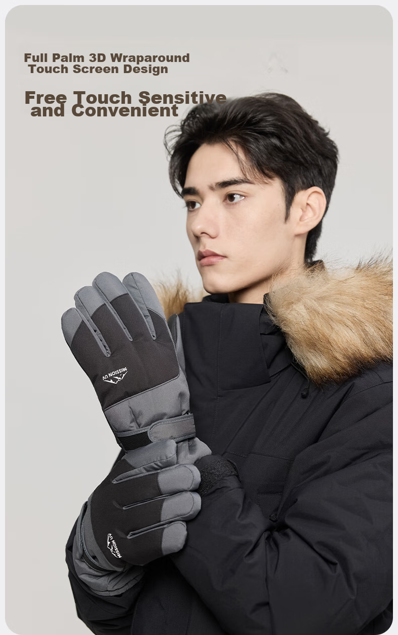 MISSION UV Ski Gloves for Men, Winter Thickened Fleece-Lined Windproof Cold-Resistant Water-Repellent Autumn And Winter Cycling Touchscreen Warm Gloves 8
