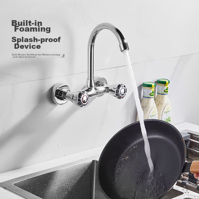 HSPA Kitchen Wall-Mounted Faucet, All-Copper Body, Double Hot And Cold Handles, Dual Control Sink Faucet HS-5017
