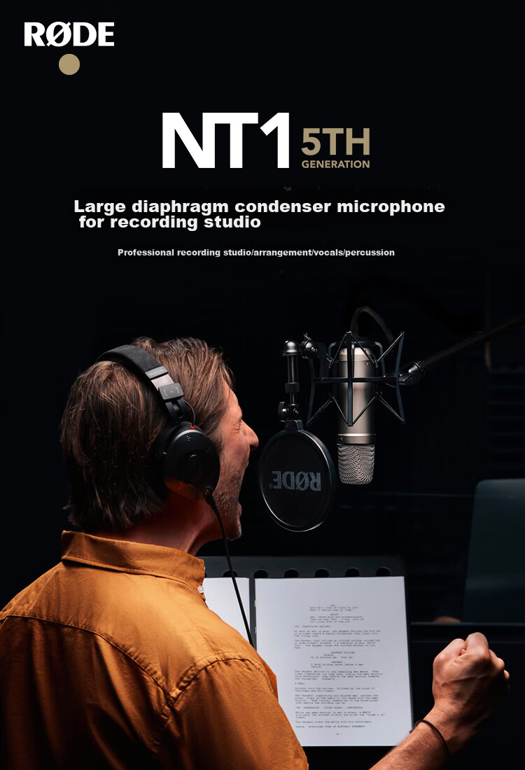 RODE NT1 5th Generation Large Diaphragm Studio Condenser Microphone USB Direct Connection Black (Official Standard) 1