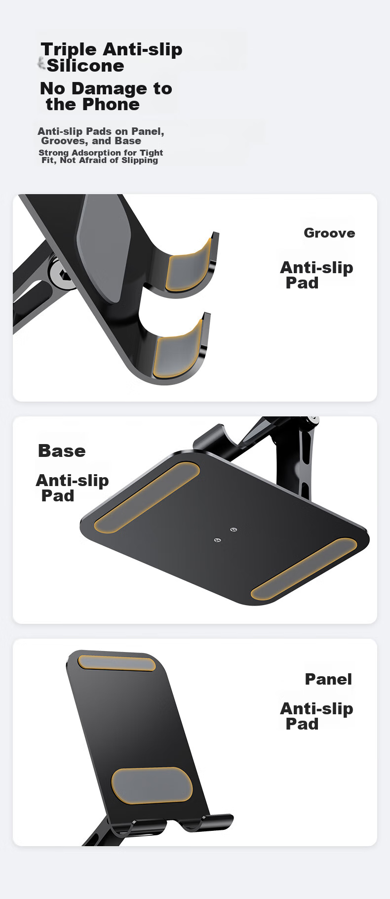 Pisen Rotatable And Foldable Portable Phone Stand, Tablet Stand for Desktop, Metal Base Stand for Watching Shows, Browsing TikTok, Live Streaming, Compatible with Phones And Tablets, Black 5