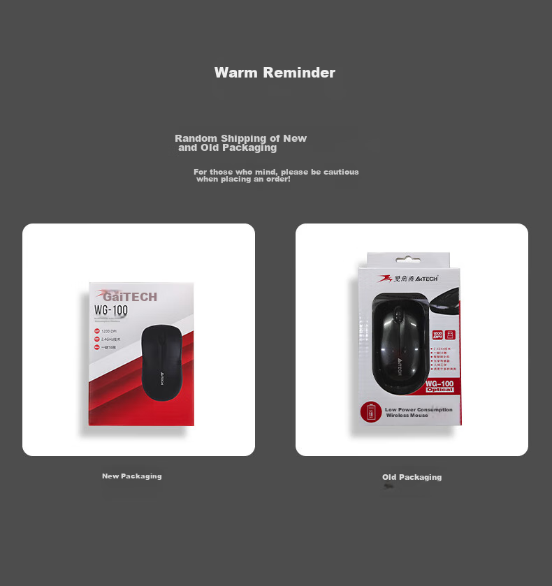 A4TECH WG-100, Medium-Sized, Symmetrical Wireless Mouse, Office Mouse Peripheral Computer Mouse, Wireless Mouse for Laptops, Universal, Black, Wireless 1