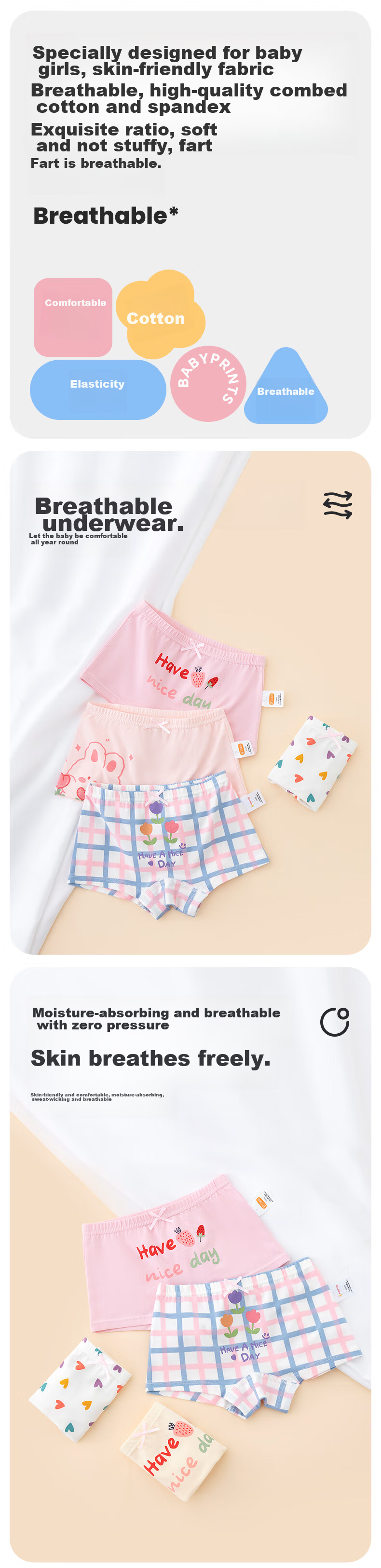 Babyprints Girls' Underwear, 3-Pack Student Cotton Boyshorts, Teenage Shorts, Girls' Leggings, White Rabbit Style, Size 150 1