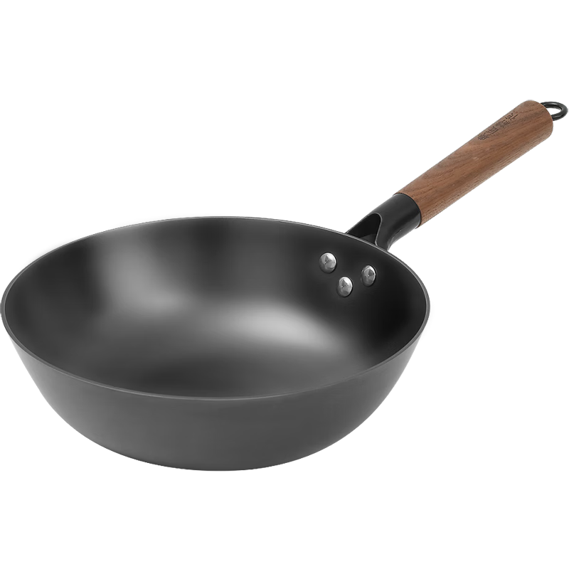 Dianjiang Wok, Flat Bottom Small Stir-Fry Pan, Cast Iron Pan, 28cm, Uncoated, Non-Stick, Lightweight