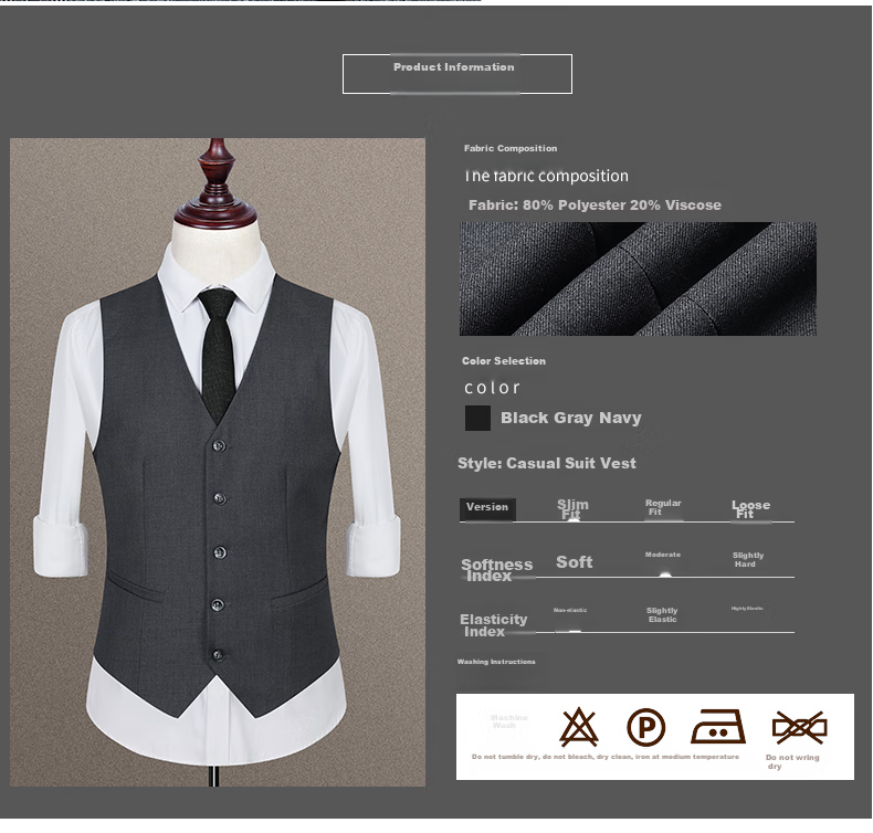 ROMON Suit Vest for Men, Slim Fit Business Professional Work Attire, Wedding Groom Waistcoat Vest, Men's Suit Jacket 8