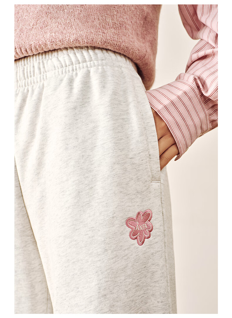 ANTA Snow Owl Fleece-Lined Knit Jogger Pants Women's Winter Casual Warm Trousers College Sports Pants 36
