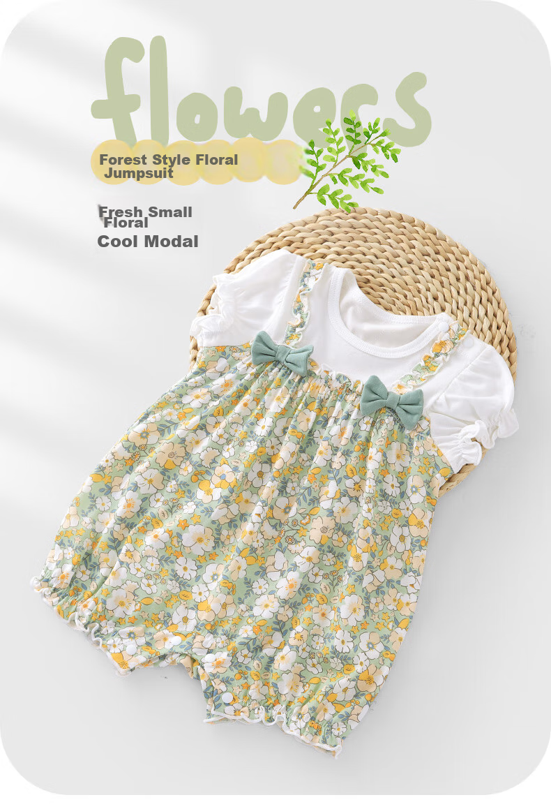 Youqi, Summer Outfit for Baby Girls, Modal Infant Clothes, Short-Sleeve Bodysuit, Lightweight Summer Dress, Sweet And Cute Romper 1