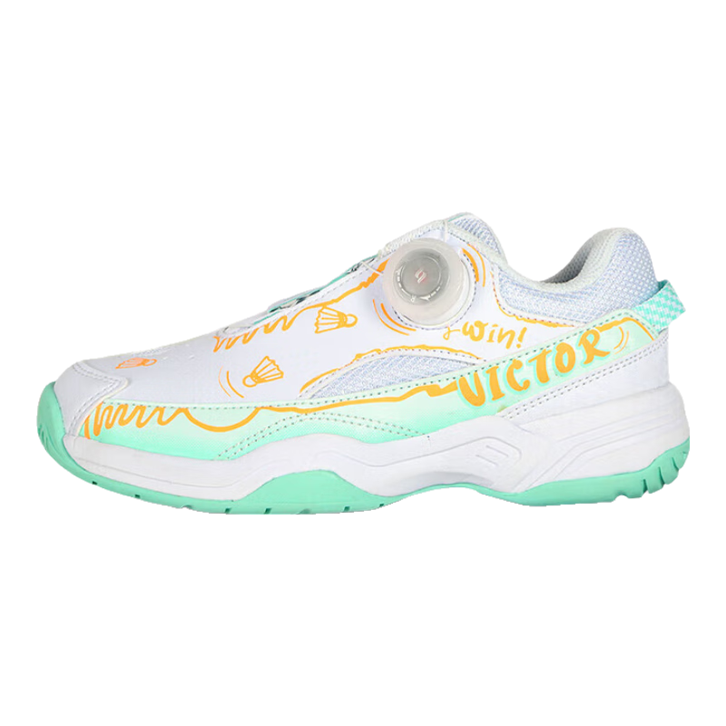 VICTOR Badminton Shoes for Children, Breathable Rotary Knob Kids' Badminton Shoes A170IIJR Bright White Size 34