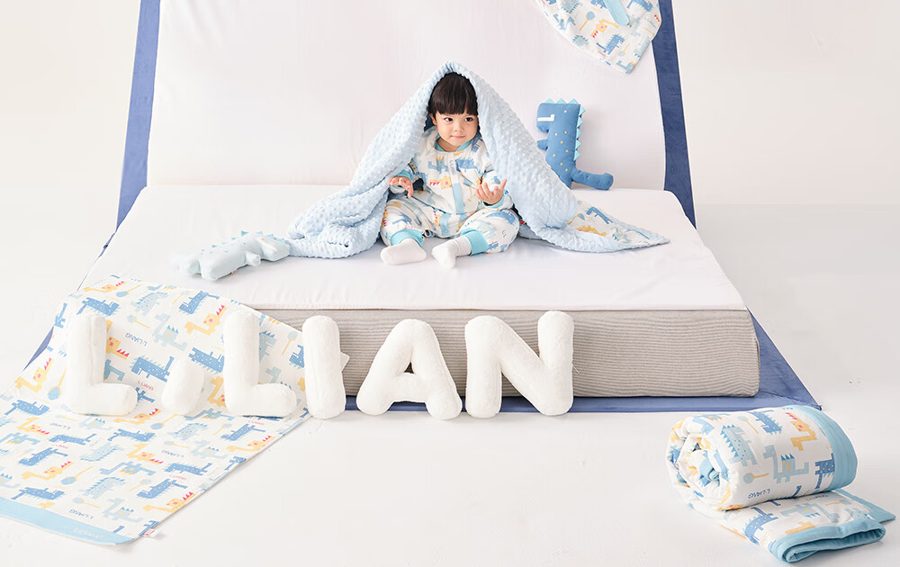 Liangliang Bean Blanket, Baby Quilt, Children's Kindergarten Air Conditioning All-Season Comforter, Geometric Dragon Blue, 150*120cm 13
