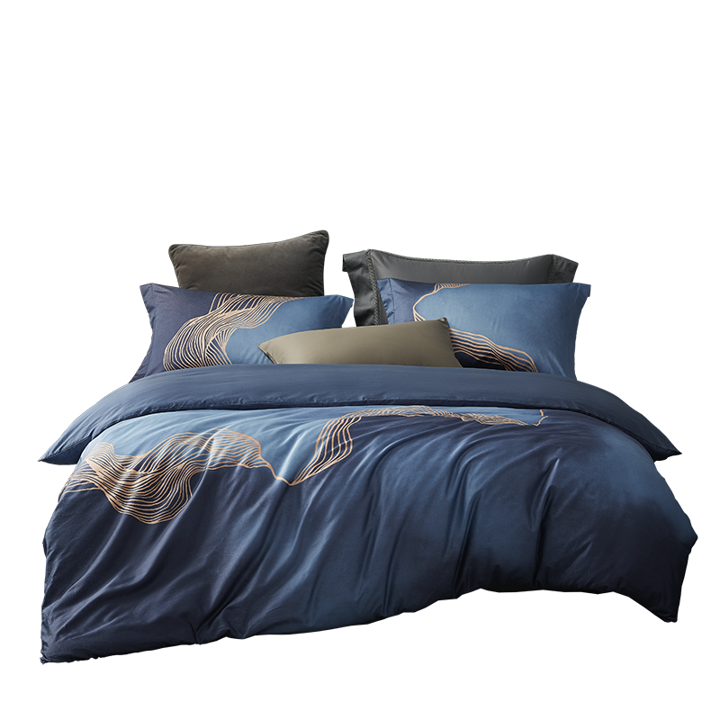 LOVO Luolai Home Textiles, Light Luxury 100S Long-Staple Pure Cotton Satin Four-Piece Bedding Set, Fitted Sheet All Cotton 220*240cm