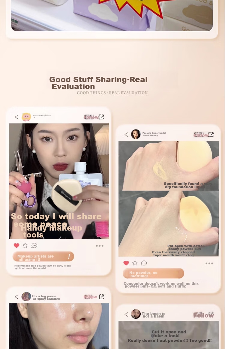 Goood GOOOD Cotton Candy Powder Puff, Ultra-Soft, No Powder Eating, Dual-Use for Dry And Wet, Air Cushion Foundation, Specialized for Setting Makeup 2