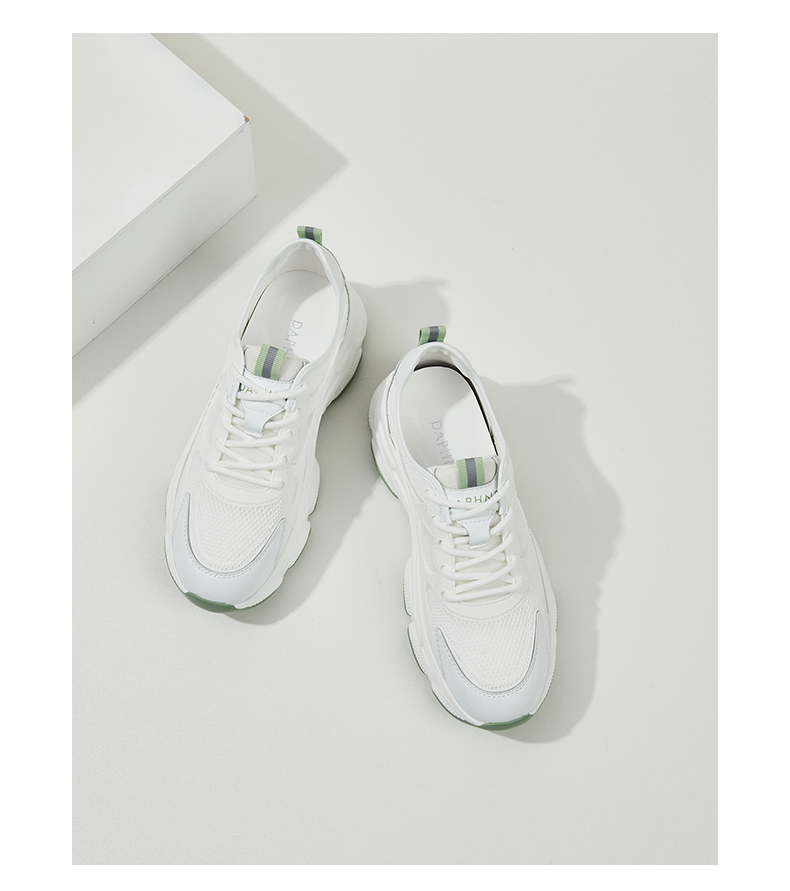 DAPHNE Women's Versatile Sports Casual Shoes, Breathable Mesh Upper, Lightweight Comfortable Thick-Soled Dad Shoes, White Silver, Size 34 16