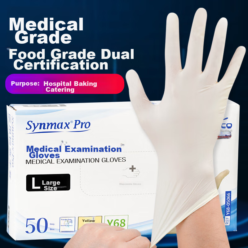 INTCO Disposable Gloves, Synthetic Gloves, 50 Pieces, Large Size, for Catering, Kitchen, Household Cleaning, Yellow Medical Examination Gloves