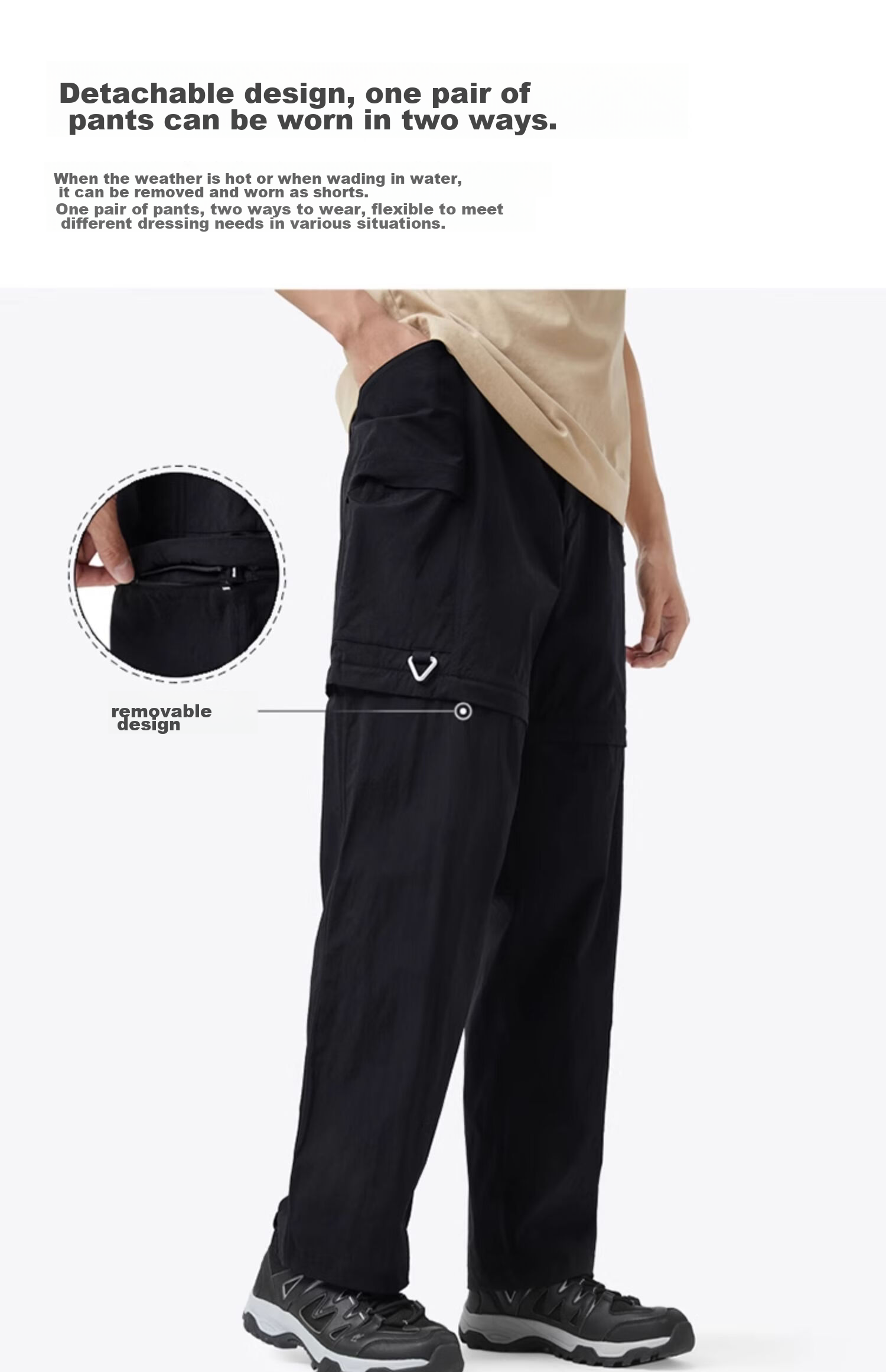 CAMEL Outdoor Ice-Cool Quick-Dry Long Pants for Men, Detachable Long And Short Sports Trousers, Travel Clothing [Sweat-Inducing] 0016 2
