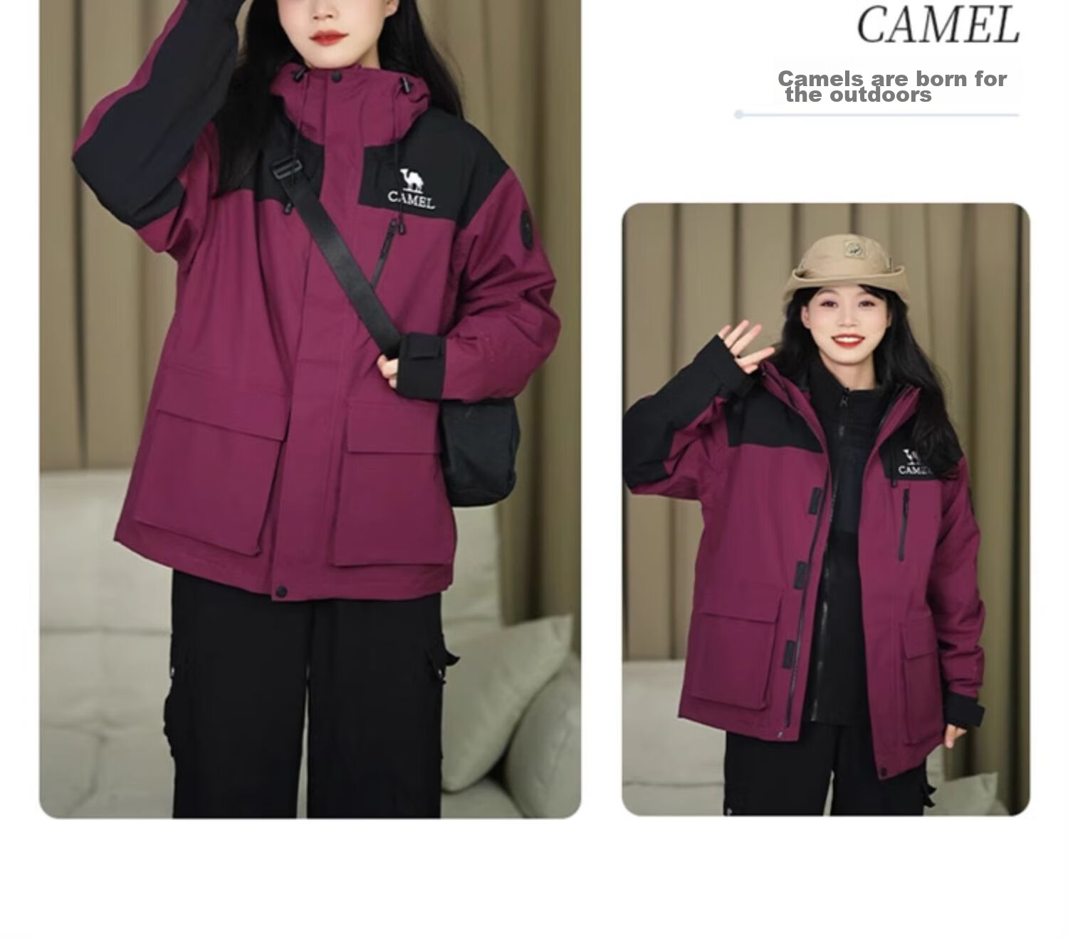 CAMEL Three-In Outdoor Jacket, Hiking Windproof Waterproof Coat, Camping Trekking Outerwear, O606, Phantom Black, XL 27