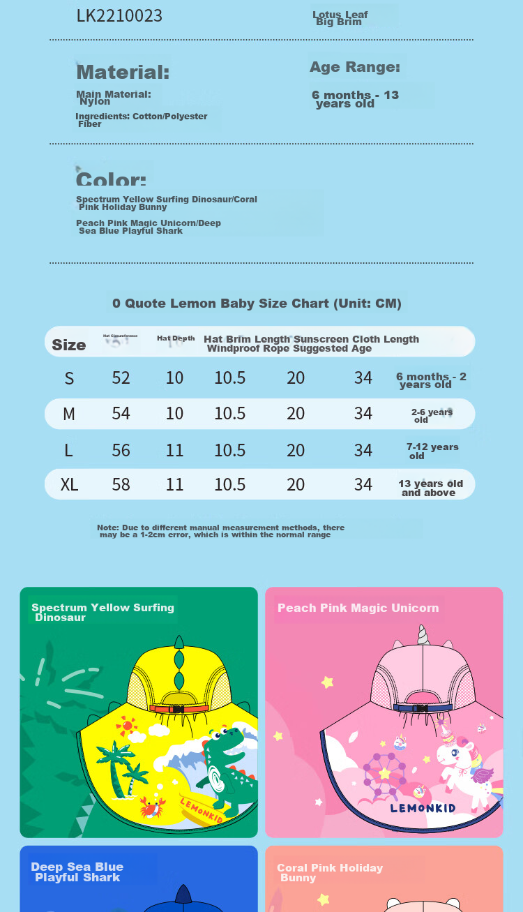 Lemonkid Children's Sun Protection Hat, Boys And Girls Sun Visor, Baby Fisherman Hat, Sun Hat, Peach Pink Magic Unicorn, 56cm 9
